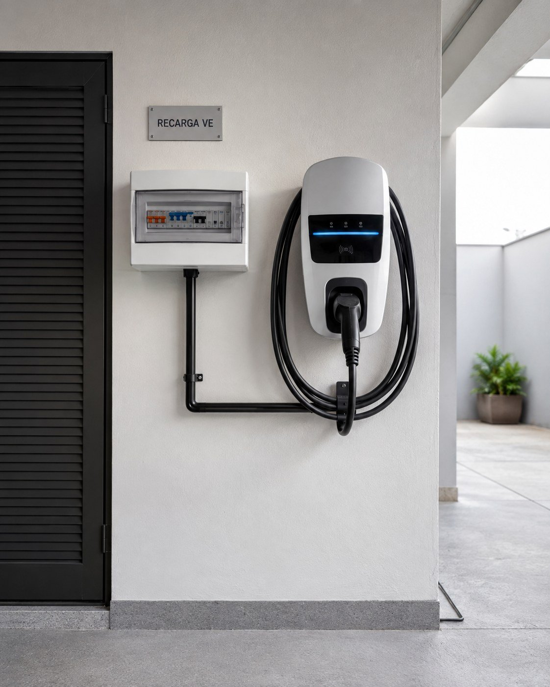 Referência visual de instalação de Wallbox em garagem residencial brasileira